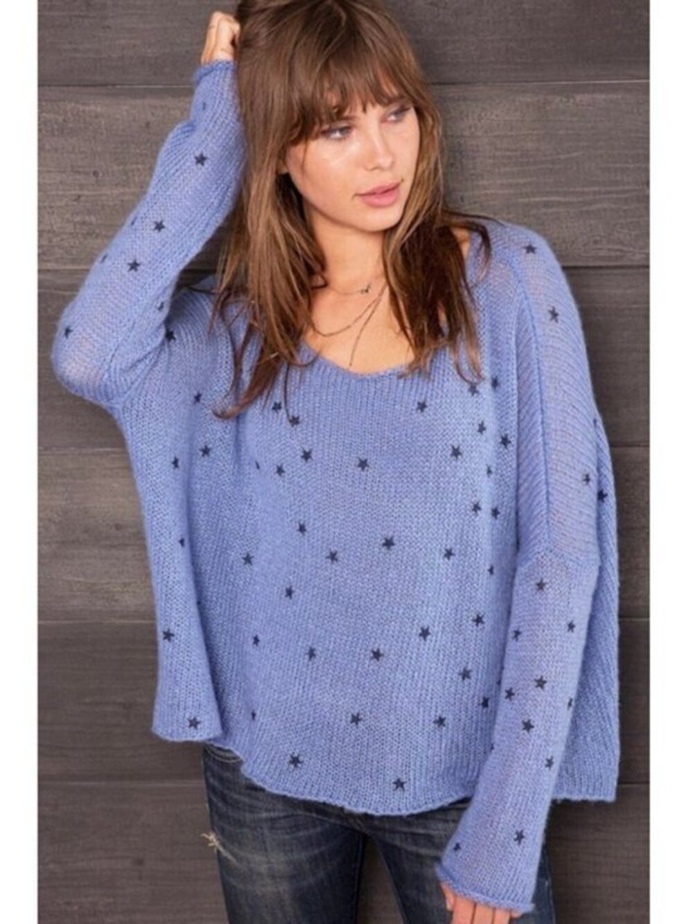 Wooden Ships Denim Stars Mohair Blend Sweater Blue S/M